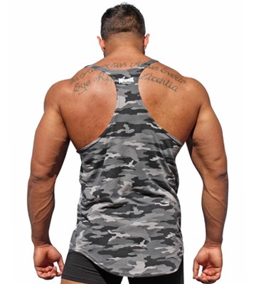physique bodyware black camouflage stringer tank tops