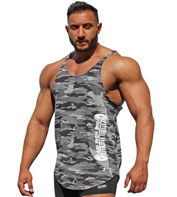physique bodyware camouflage Y back stringer tank tops