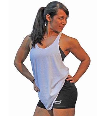Style 725W - Women's Y Back Stringer Tank Top. Women's Y back tank tops  with today's athletic edge. Made in USA | Physique Bodyware Workout and