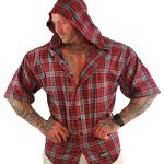physique bodyware red flannel men's workout hoodie for bodybuildersMen's Flannel workout Hoodie