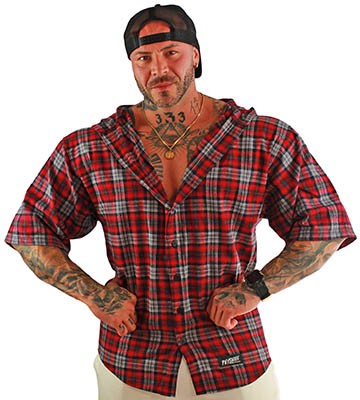 physique bodyware red flannel men's workout hoodie for bodybuilders
