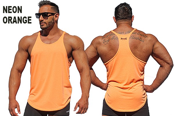 physique bodyware mens neon orange-y-back-stringer tank-tops