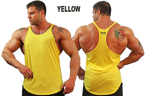 physique bodyware mens yellow-y-back-stringer-tank-tops
