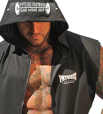 physique bodyware workout gym hoodie close up