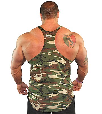 Physique y back stringer lifting tank top green camouflage