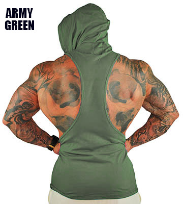 Mens Y Back Army Green Workout Hoodie by Physique Bodyware