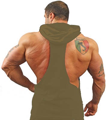 physique bodyware Y back stringer hoodie Army Green for men