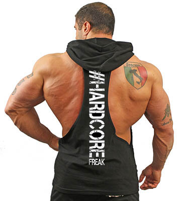 physique bodyware mens hardcore freak y back stringer hoodie black