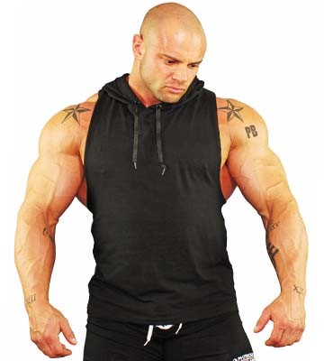 Physique Bodyware black Y back stringer hoodie for bodybuilders