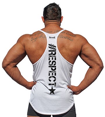physique bodyware white #respect Y back tank top