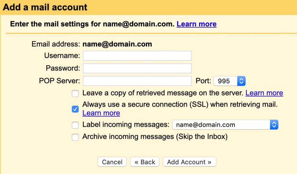 incoming mail server host name gmail